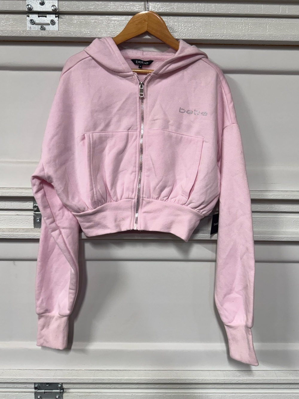 Bebe Y2K Lace Pink Cropped Zip Up Hoodie Medium New